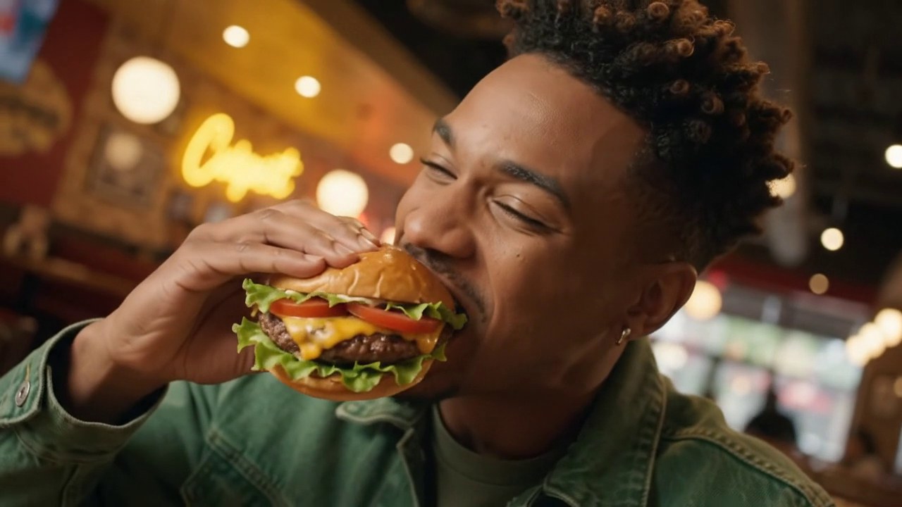 Burger yiyen misafir